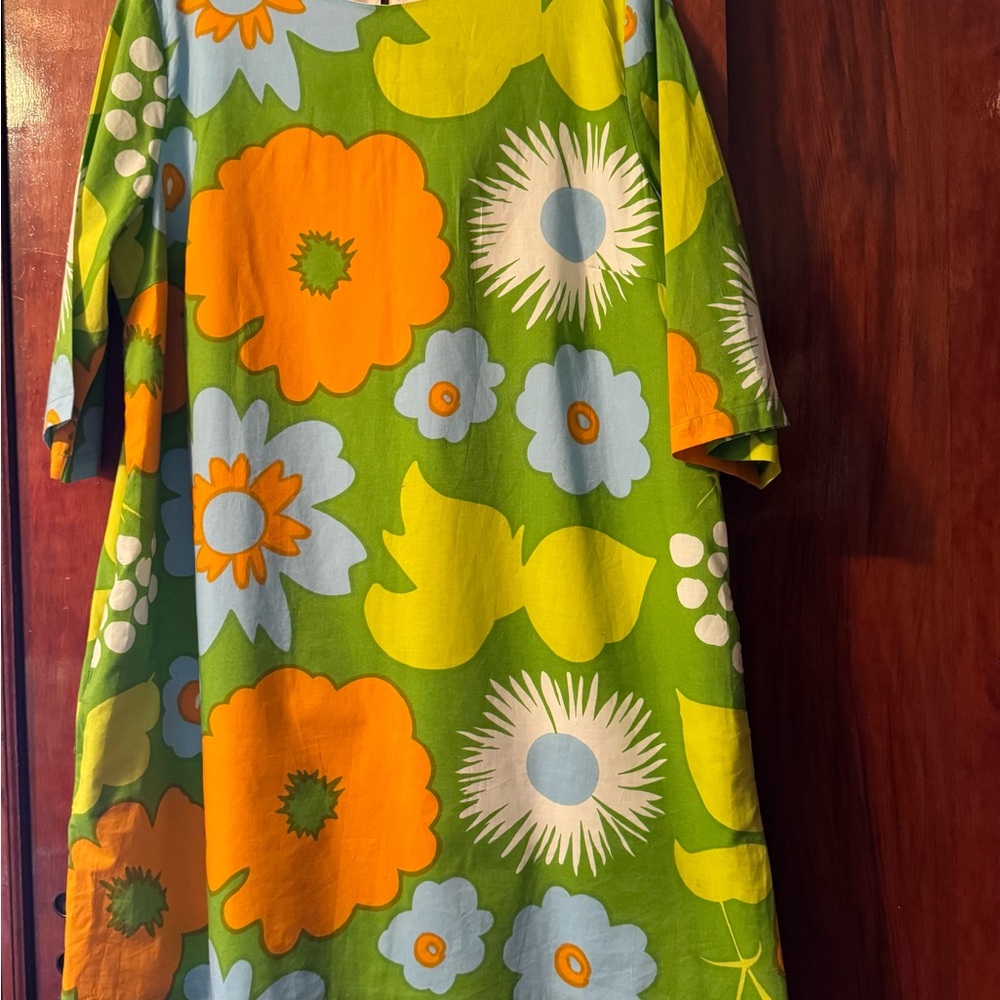 Marimekko Green, Orange & Blue Floral Shift Dress